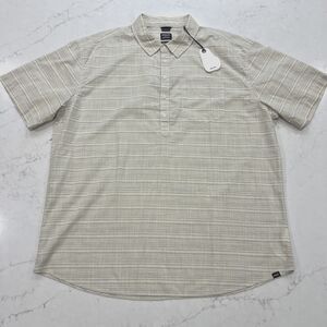 Prana New XXL Groveland Popover Button Shirt Short Sleeve Organic Chalk Stripe